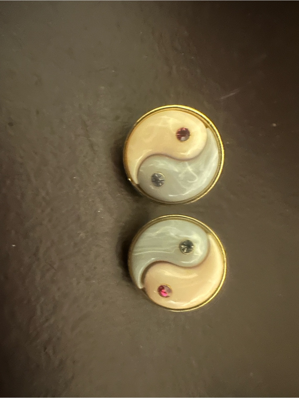 Betsey Johnson Gold-Tone Yin Yang Stud Earrings with Pink and Purple Accents